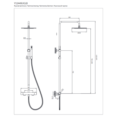 Termostatyczny system prysznicowy natynkowy Y złoto - OMNIRES
